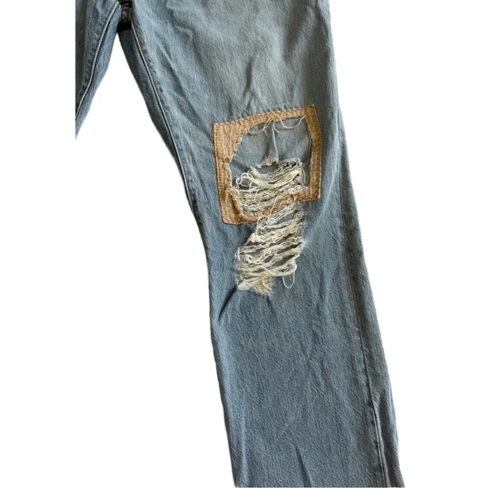 Levi’s Custom Patchwork Distressed Straight Leg Jeans 31x32  Y2K Grunge
